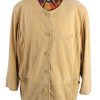 Vintage Suede Leather Jacket Full Button Lined Light Weight Camel -C1660-0