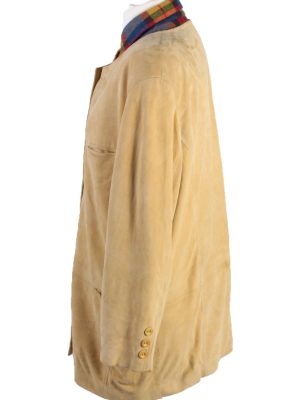 Vintage Suede Leather Jacket Full Button Lined Light Weight Camel -C1660-119235