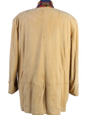 Vintage Suede Leather Jacket Full Button Lined Light Weight Camel -C1660-119236