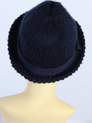 Vintage Knit Winter Hat With Stylish Belt 1990s Navy - HAT610-119329
