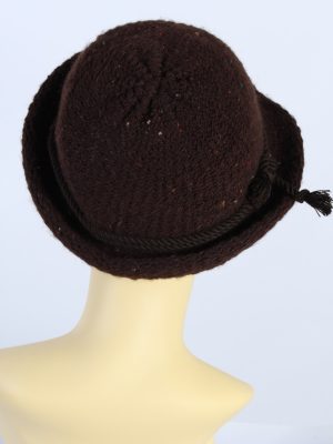 Vintage Knit Winter Hat With Stylish Belt 1990s Brown - HAT627-119270