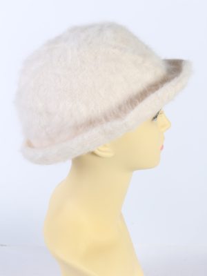 Vintage Kangora Angora Soft 1990s Fashion Brimmed Winter Hat White HAT882-121354