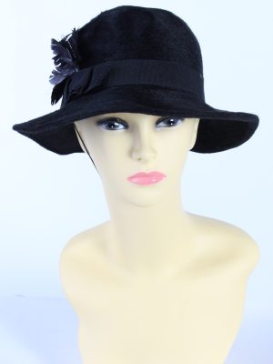 Vintage 1980s Fashion Trilby Winter Hat Black HAT893-0