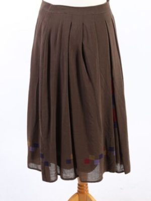 Vintage Raoul Leander Printed Skirt Long Lined Wool Mixed Khaki Size 42