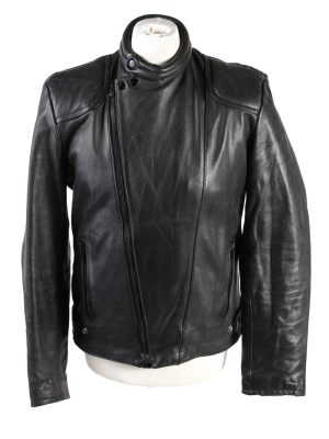 Vintage Genuine Leather Motorcycle Jacket 52 Black -C1772-0