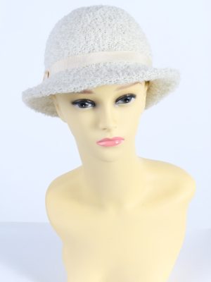Vintage 1990s Fashion Womens Winter Knit Trilby Hat White HAT1021-0