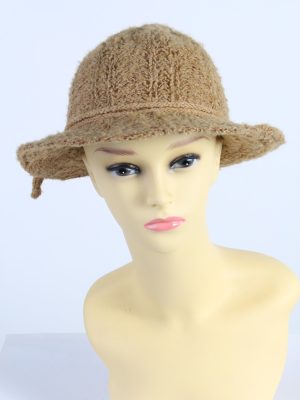 Vintage 1980s Fashion Womens Knit Trilby Hat Camel HAT1094-0