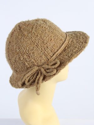 Vintage 1980s Fashion Womens Knit Trilby Hat Camel HAT1094-123081