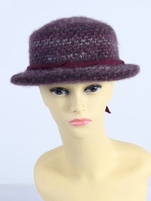 Vintage 1970s Fashion Womens Knit Lined Trilby Hat Purple HAT1103-0