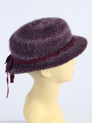 Vintage 1970s Fashion Womens Knit Lined Trilby Hat Purple HAT1103-123117
