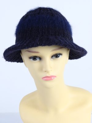 Vintage 1970s Fashion Womens Knit Lined Trilby Hat Dark Blue HAT1104-0