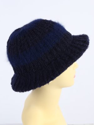 Vintage 1970s Fashion Womens Knit Lined Trilby Hat Dark Blue HAT1104-123121