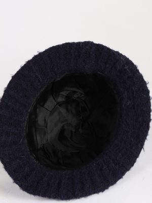 Vintage 1970s Fashion Womens Knit Lined Trilby Hat Dark Blue HAT1104-123123