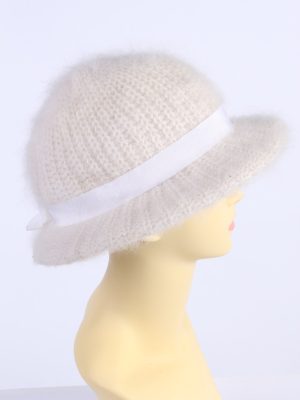Vintage 1970s Fashion Womens Knit Lined Trilby Hat White HAT1109-123141