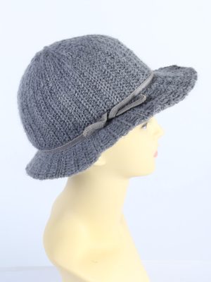 Vintage 1980s Fashion Womens Brim Knit Hat Grey HAT1122-123518
