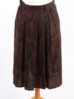 Vintage Printed Wool Skirt Long Lined UK 14