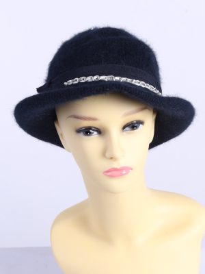 Vintage 1980s Fashion Womens Brim Furry Hat Navy HAT1366-0