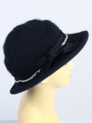 Vintage 1980s Fashion Womens Brim Furry Hat Navy HAT1366-126968
