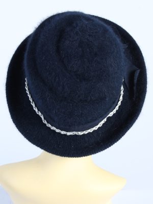 Vintage 1980s Fashion Womens Brim Furry Hat Navy HAT1366-126969