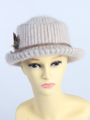 Vintage 1980s Fashion Womens Brim Knit Hat Beige HAT1367-0