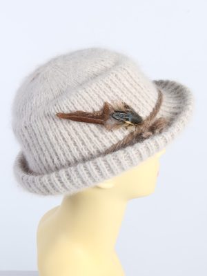 Vintage 1980s Fashion Womens Brim Knit Hat Beige HAT1367-126972