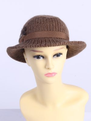 Vintage 1980s Fashion Womens Brim Knit Hat Brown HAT1371-0