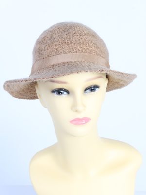 Vintage 1980s Fashion Womens Brim Knitted Pattern Hat Brown HAT1394-0