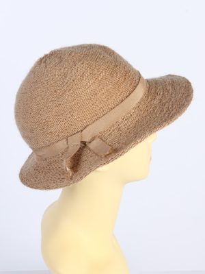 Vintage 1980s Fashion Womens Brim Knitted Pattern Hat Brown HAT1394-127756