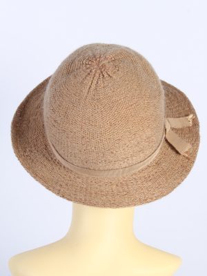 Vintage 1980s Fashion Womens Brim Knitted Pattern Hat Brown HAT1394-127757