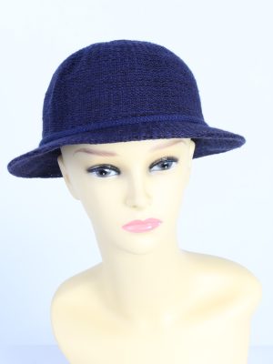Vintage 1980s Fashion Womens Brim Knitted Pattern Hat Blue HAT1395-0