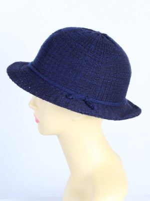 Vintage 1980s Fashion Womens Brim Knitted Pattern Hat Blue HAT1395-127760