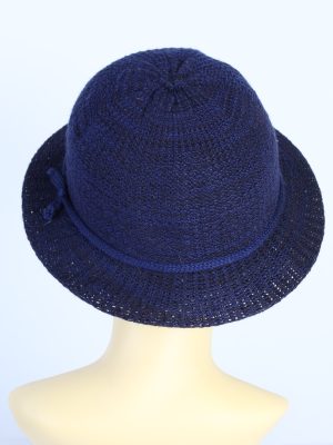 Vintage 1980s Fashion Womens Brim Knitted Pattern Hat Blue HAT1395-127761