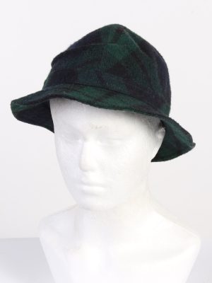 Vintage 1970s Fashion Unisex Brim Soft Checkered Hat Wool Blended Green HAT1463-0