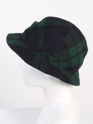 Vintage 1970s Fashion Unisex Brim Soft Checkered Hat Wool Blended Green HAT1463-128349