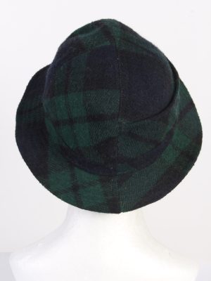 Vintage 1970s Fashion Unisex Brim Soft Checkered Hat Wool Blended Green HAT1463-128350