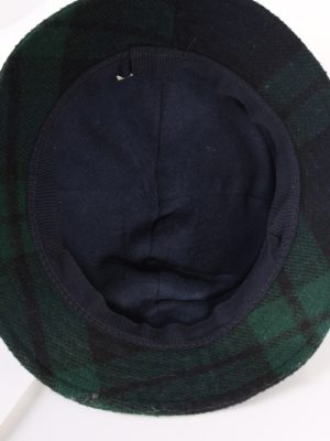 Vintage 1970s Fashion Unisex Brim Soft Checkered Hat Wool Blended Green HAT1463-128351