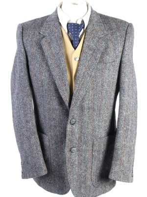 Vintage Harris Tweed Classic Windowpane Blazer Jacket Chest 42" Grey HT2753-0