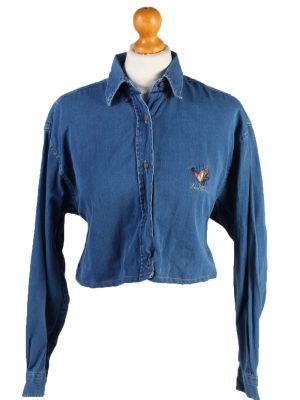 Vintage Ricci Capricci Womens Croped Top Denim Shirt Long Sleeve S Mid Blue CRTOP30-0