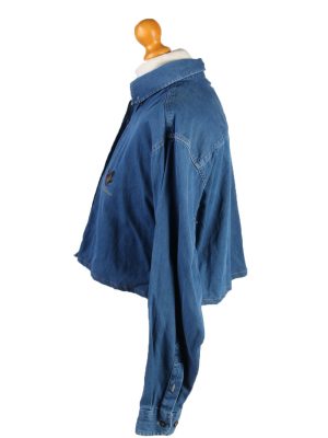 Vintage Ricci Capricci Womens Croped Top Denim Shirt Long Sleeve S Mid Blue CRTOP30-132325