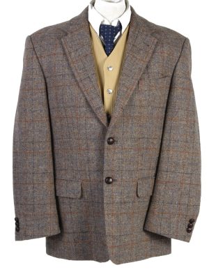 Vintage Harris Tweed Walbusch Classic Windowpane Blazer Jacket Chest 47" Brown HT2801-0