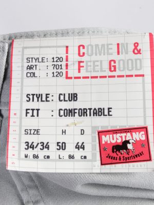 Vintage Mustang Club High Waist Unisex Chinos Trousers Jeans W32 L33 Light Grey J5013-130429