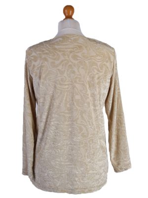 Vintage Womens Velvet Blouse Top Long Sleeve Chest 40" Beige LB322-131701
