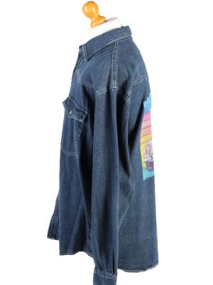 Vintage Freaks Nostalgic Volkswagen Beetle Printed Unisex Long Sleeve Denim Shirt XXL Dark Blue SH3972-132124