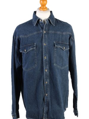 Vintage Freaks Nostalgic Volkswagen Beetle Printed Unisex Long Sleeve Denim Shirt XXL Dark Blue SH3972-132125