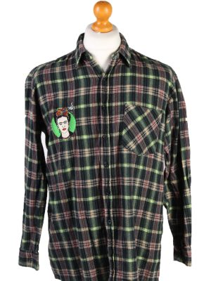 Vintage Vesta Rolling Stones Lips Printed Unisex Long Sleeve Flannel Shirt 42 Green SH3975-132136