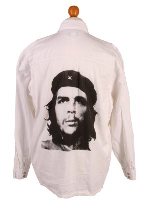Vintage John Baner Che Guevara Printed Unisex Long Sleeve Denim Shirt Reworked Size 15.5 (UK) White SH3977-0
