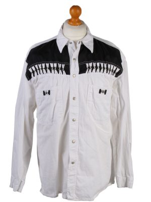 Vintage John Baner Che Guevara Printed Unisex Long Sleeve Denim Shirt Reworked Size 15.5 (UK) White SH3977-133699