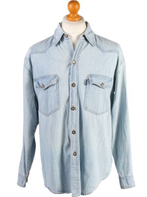 Vintage Cheriano London Big Ben Printed Unisex Long Sleeve Denim Shirt Reworked Chest 44" Light Blue SH3988-133743