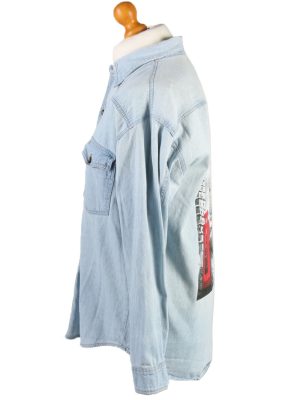 Vintage Cheriano London Big Ben Printed Unisex Long Sleeve Denim Shirt Reworked Chest 44" Light Blue SH3988-133744