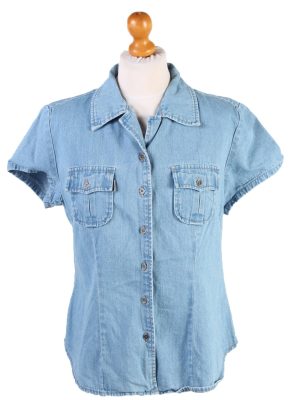 Vintage Jep's Frida Printed Womens Long Sleeve Denim Shirt Reworked Chest 43" Mid Blue SH3995-133771